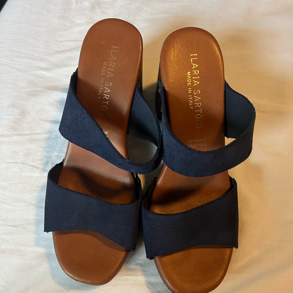 Ilaria Sartori Made in Italy blue suede platform sandals wooden 🩵
